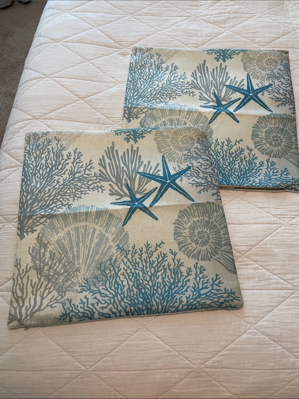 Coastal Starfish & Shell Decorative Throw Pillow Covers - Set of 2